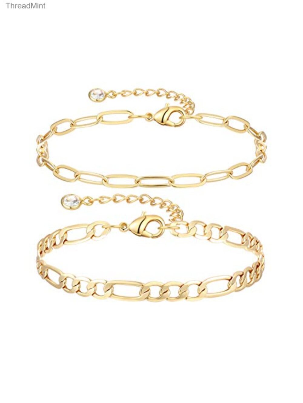 14K Gold Plated Dainty Layered Bracelet Minimalist Link Chain Adjustable